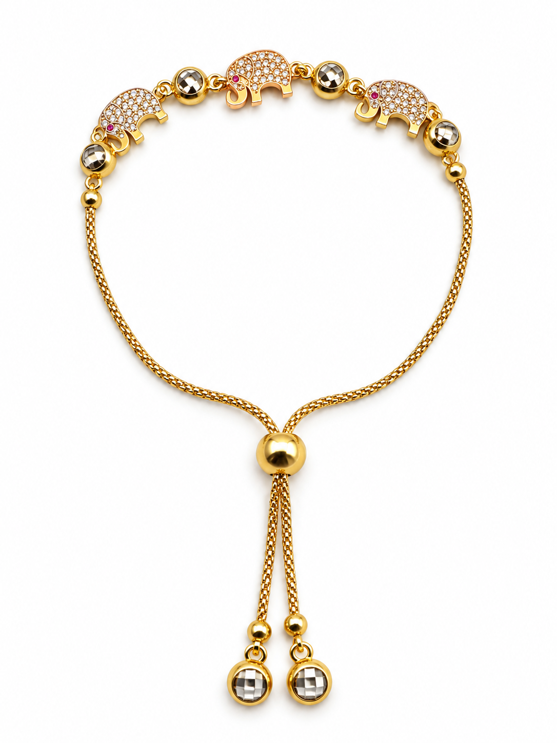 14K YELLOW TWO TONE GOLD ELEPHANT  BABY' ID BRACELET(ADJUSTABLE SIZE) 1,5 MM