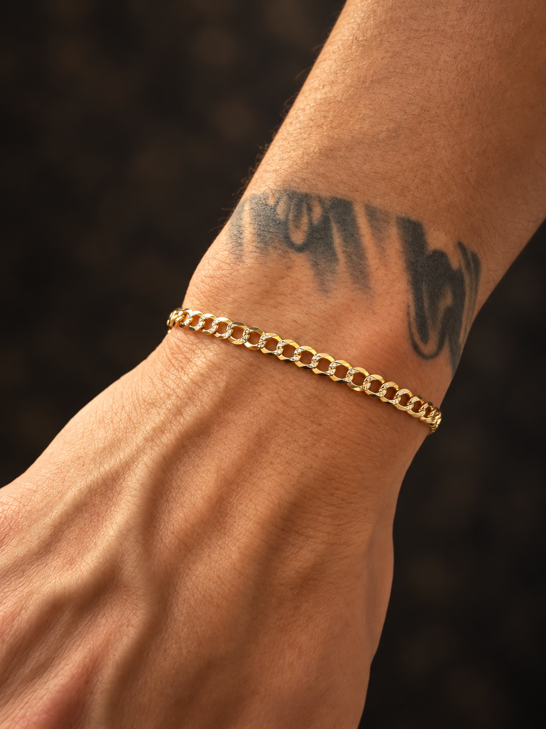 14K YELLOW TWO TONE GOLD SOLID CUBAN LINK(4.7MM) 8.5"