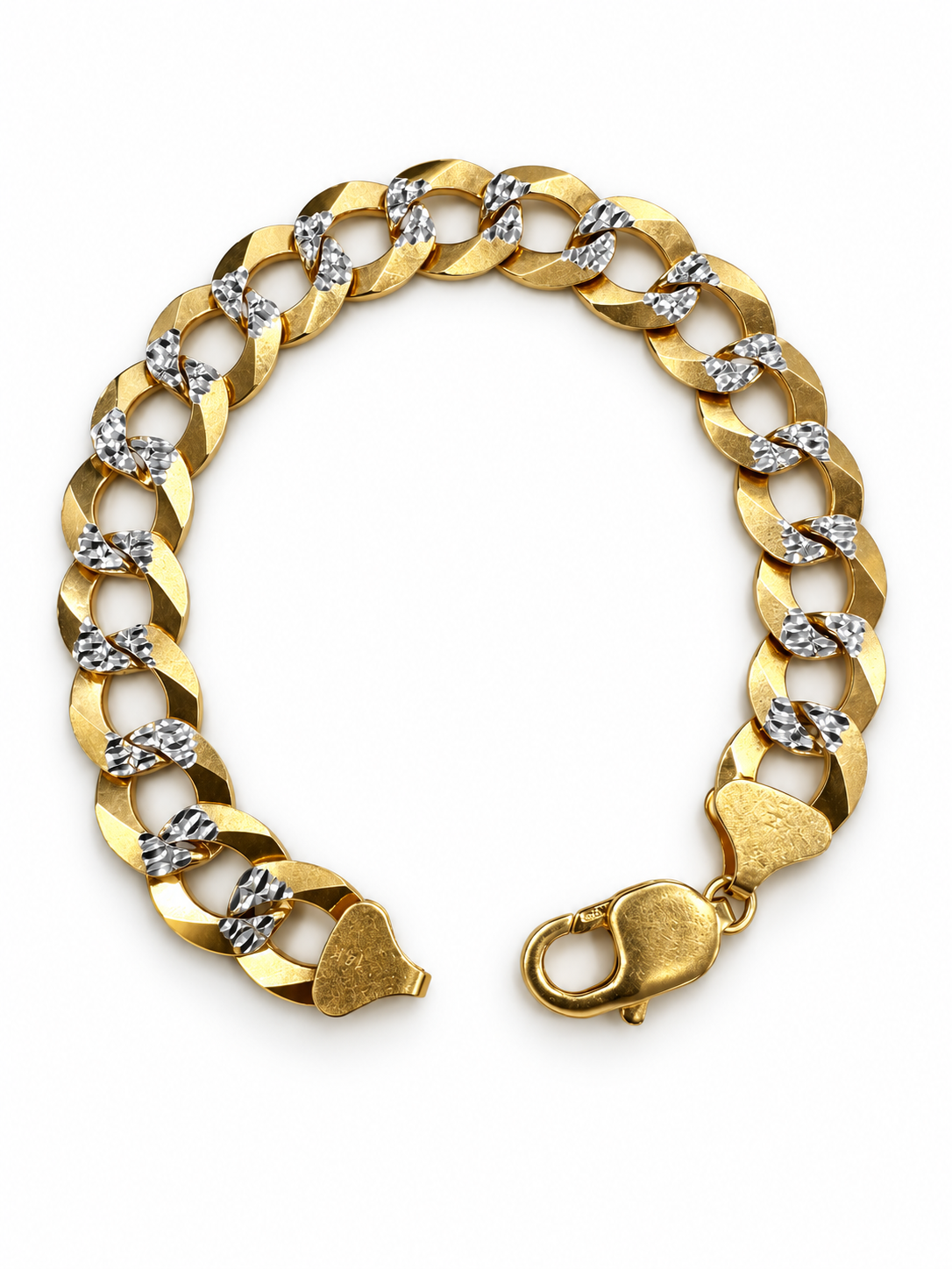 14K YELLOW TWO TONE GOLD SOLID CUBAN LINK(12MM) 8.5"