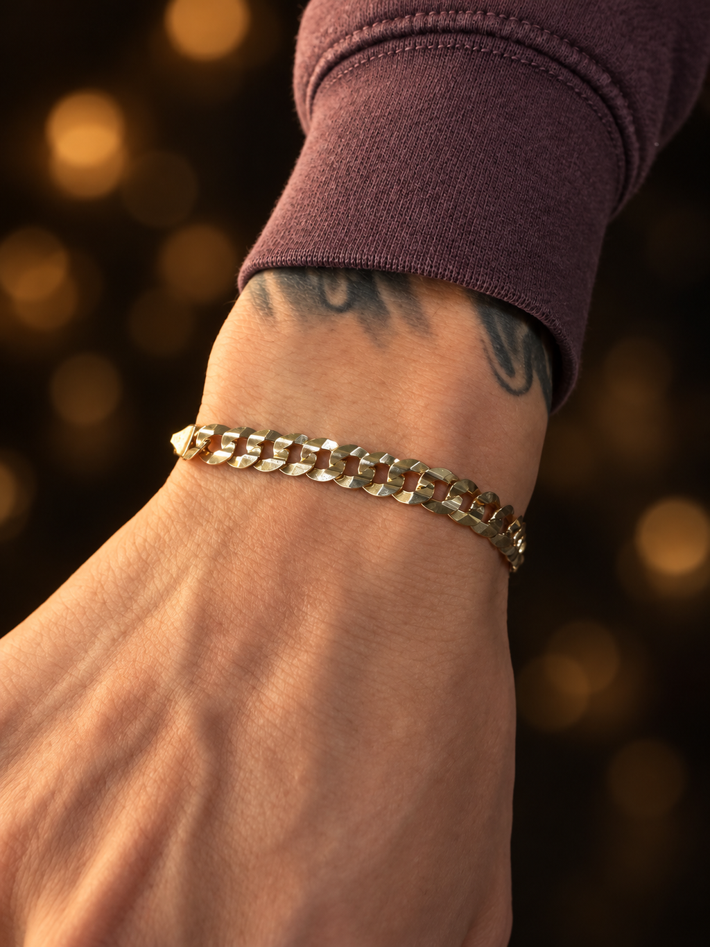 14K YELLOW GOLD SOLID CUBAN LINK(7.5MM) 8.0"