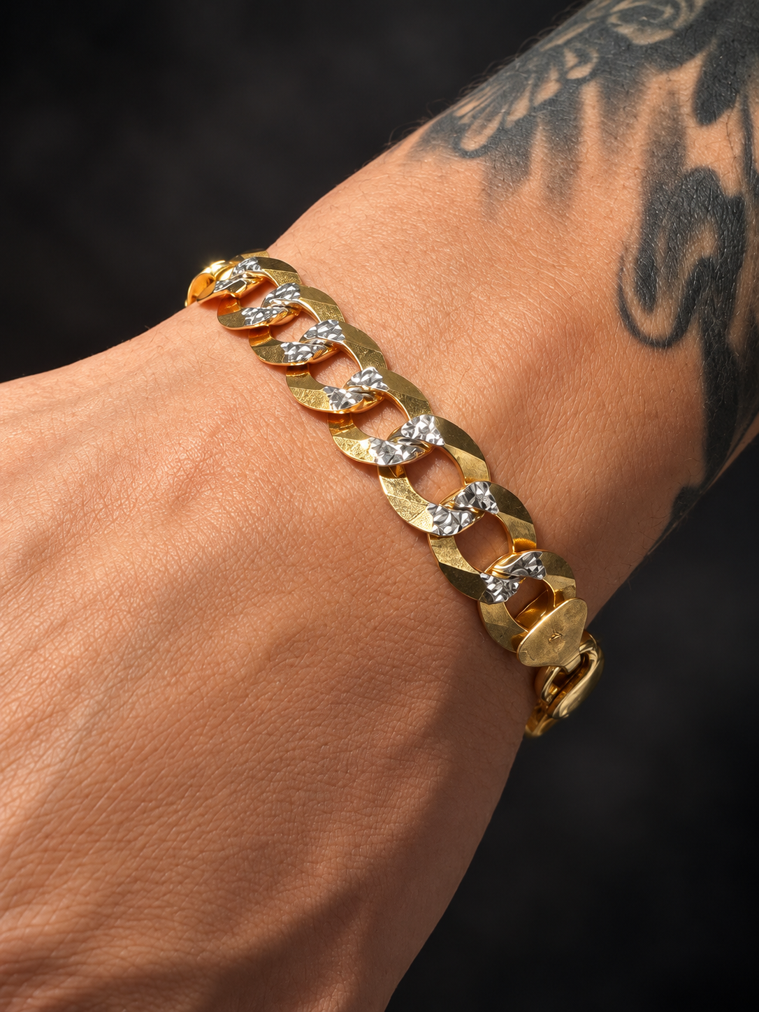 14K YELLOW TWO TONE GOLD SOLID CUBAN LINK(12MM) 8.5"