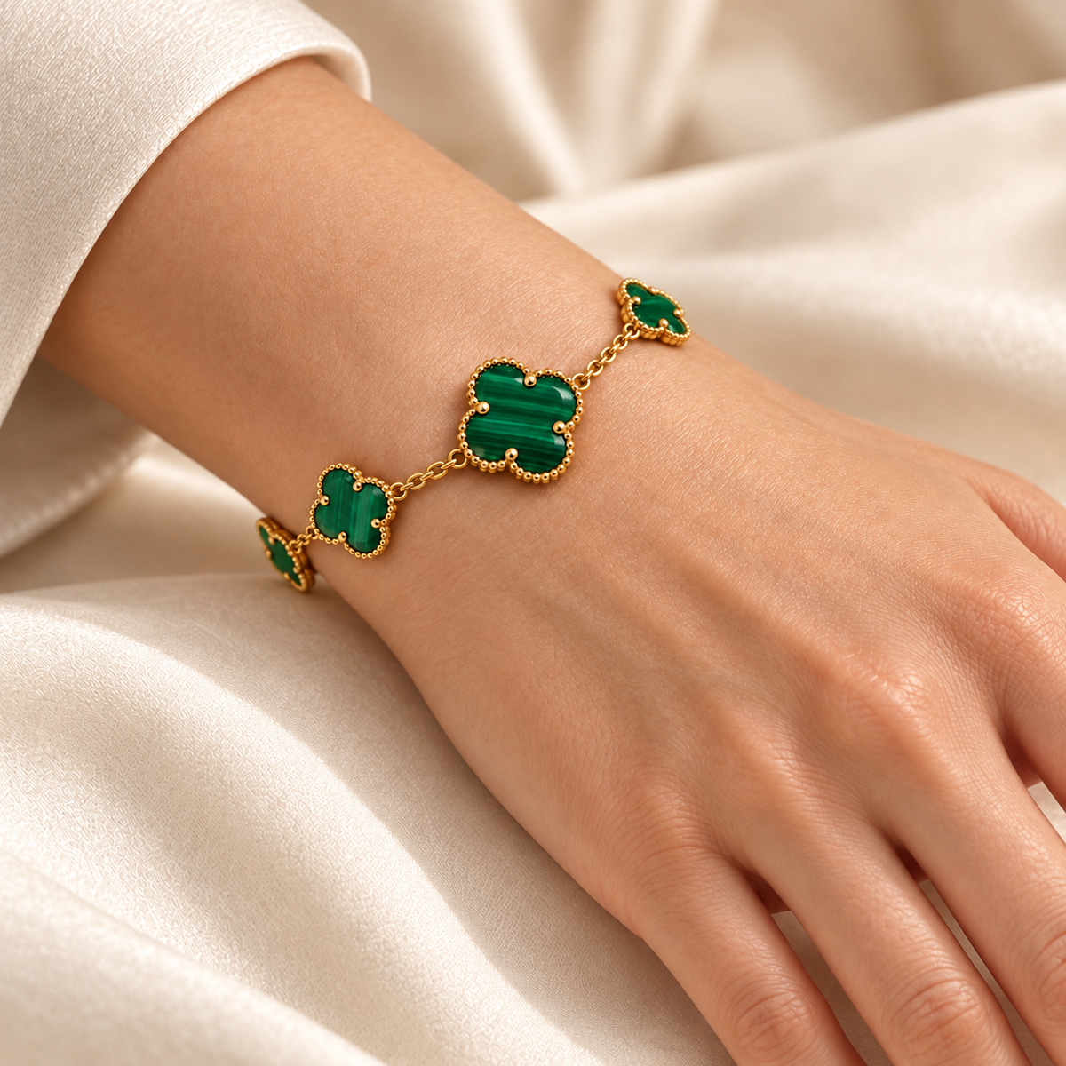 14K GREEN STONE TREVOL FANCY BRACELET BTJ™