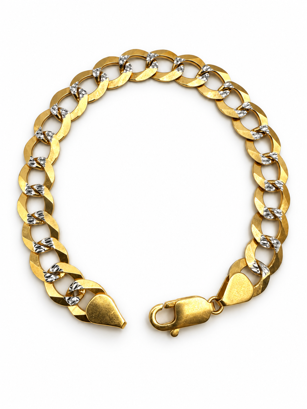 14K YELLOW TWO TONE GOLD SOLID CUBAN LINK(9.5MM) 8.0"