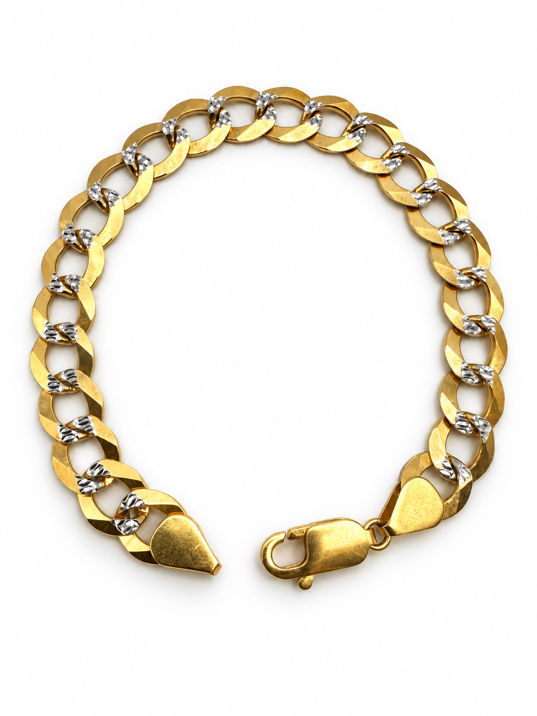 14K YELLOW TWO TONE GOLD SOLID CUBAN LINK(9.5MM) 8.0"