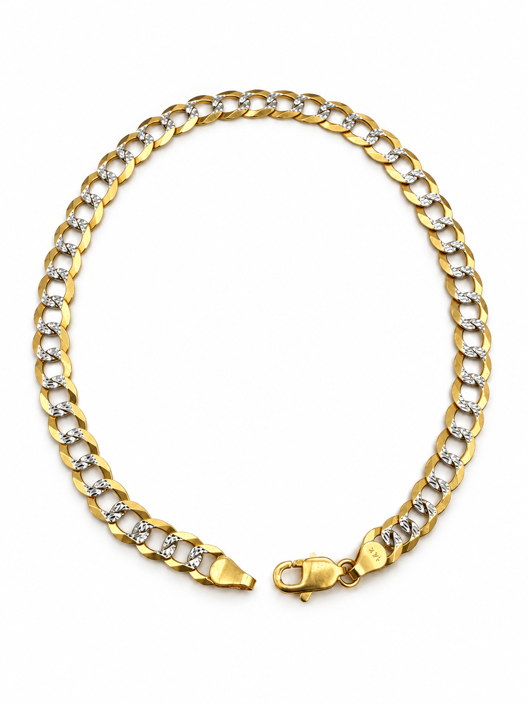 14K YELLOW TWO TONE GOLD SOLID CUBAN LINK(4.7MM) 8.5"