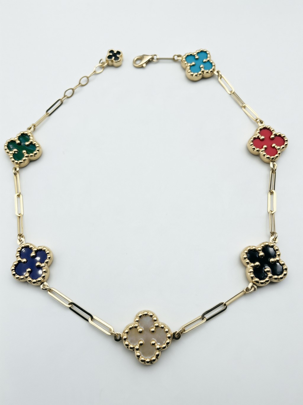 14K HOLLOW PAPER CLICK WITH TREVOL ANKLE  BRACELET 4MM BTJ™