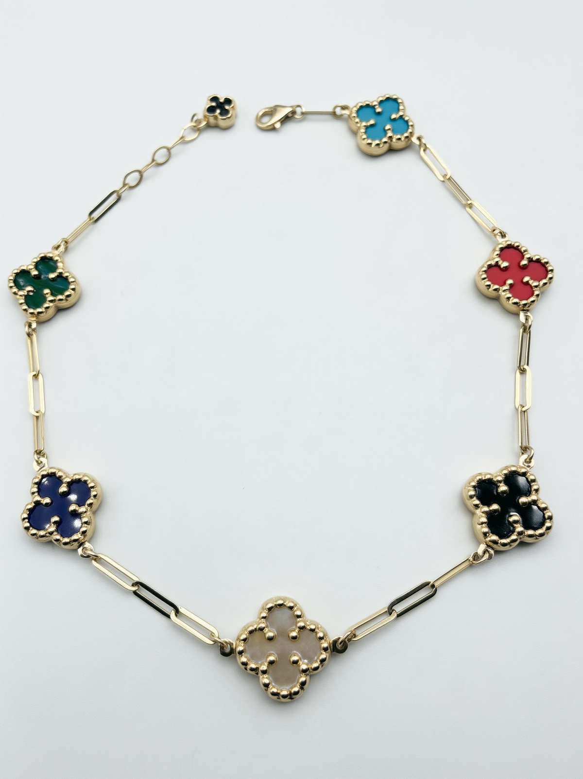 14K HOLLOW PAPER CLICK WITH TREVOL ANKLE  BRACELET 4MM BTJ™