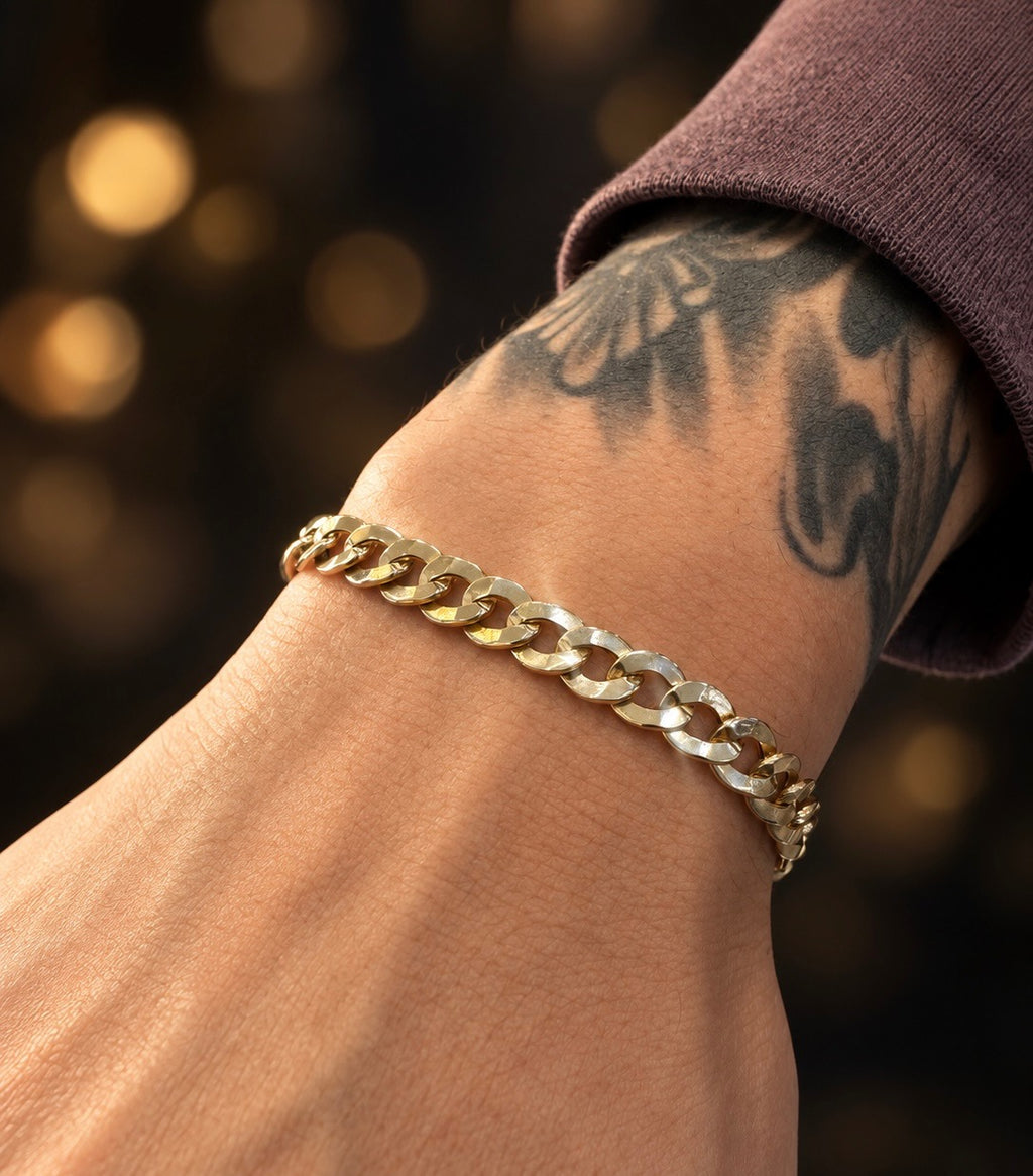 14K YELLOW GOLD HOLLOW CUBAN LINK(7.5MM) 8.0"