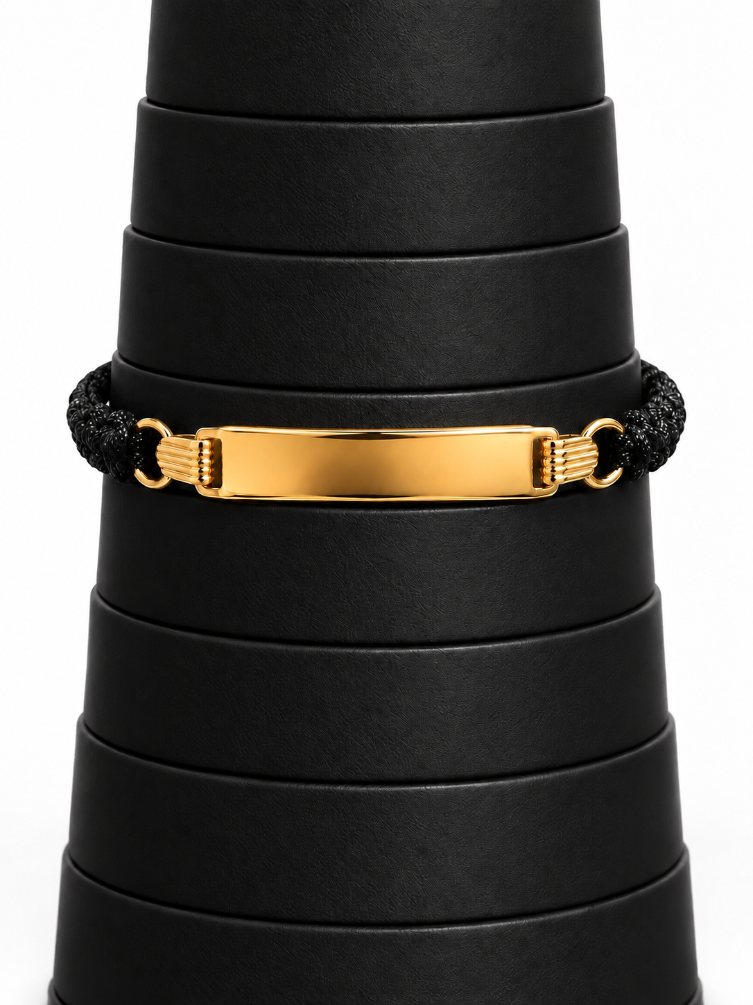 14K YELLOW GOLD BLACK ROPE  BABY' ID BRACELET(ADJUSTABLE SIZE)