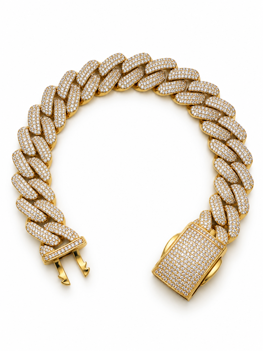 14K YELLOW GOLD FULL CZ BRACELET(15MM) 9"