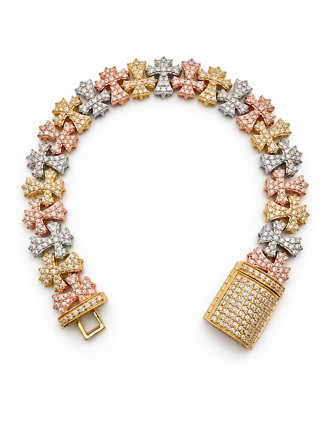 14K THREE TONE GOLD FULL CZ BRACELET(12MM) 8"