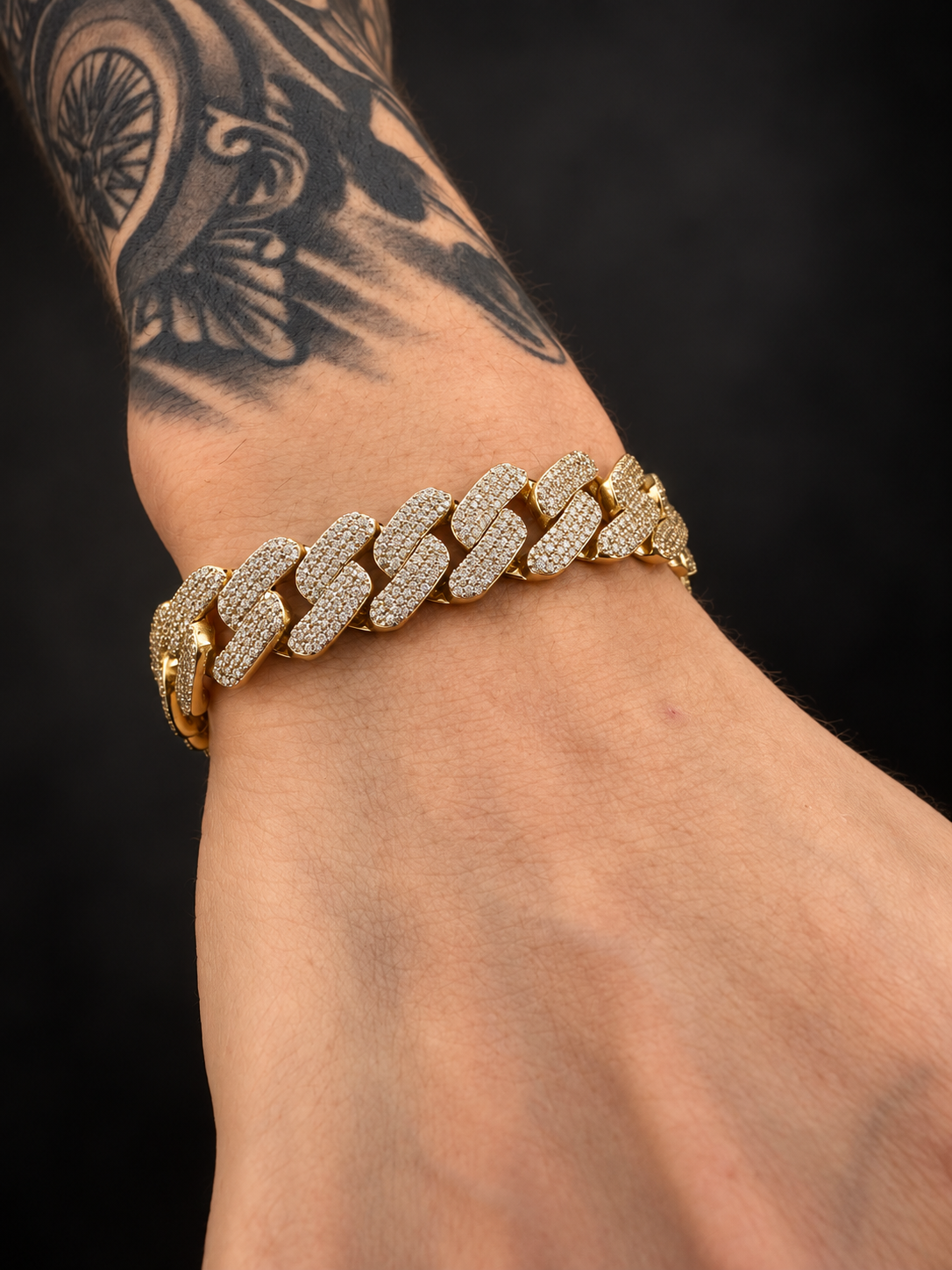 14K YELLOW GOLD FULL CZ BRACELET(15MM) 9"